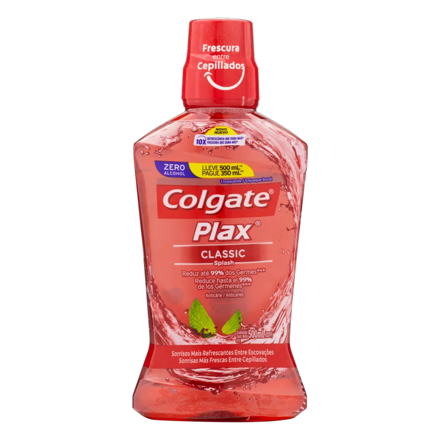 Enxaguante Bucal Colgate Plax Classic Splash Sem Álcool Leve 500ml Pague 350ml