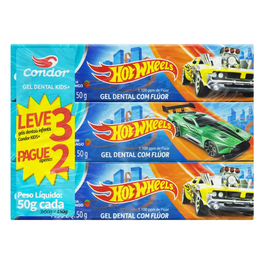 Gel Dental Condor com Fluor Morango Hotwheels 50G