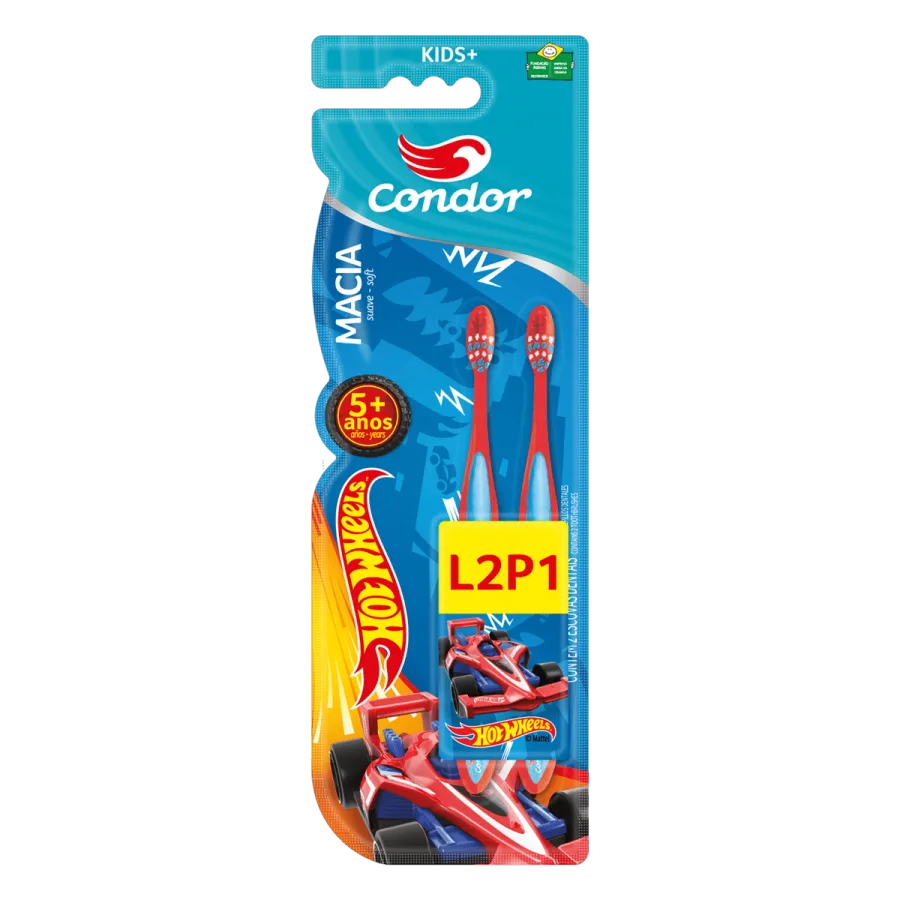 Escova Dental Condor Hot Wheels Junior Macia Lv2pg1